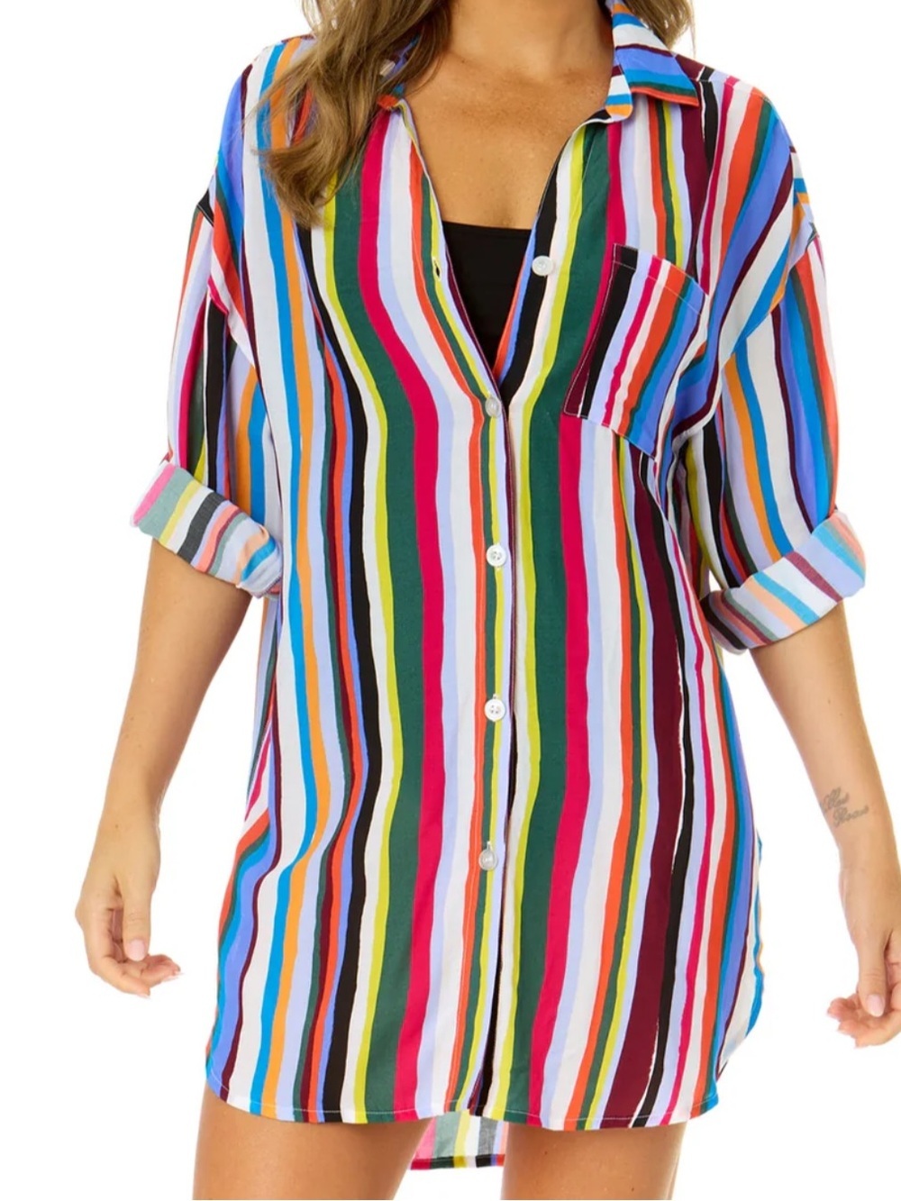Anne Cole Stripe Coverup & Bikini top - Picture 2 of 12